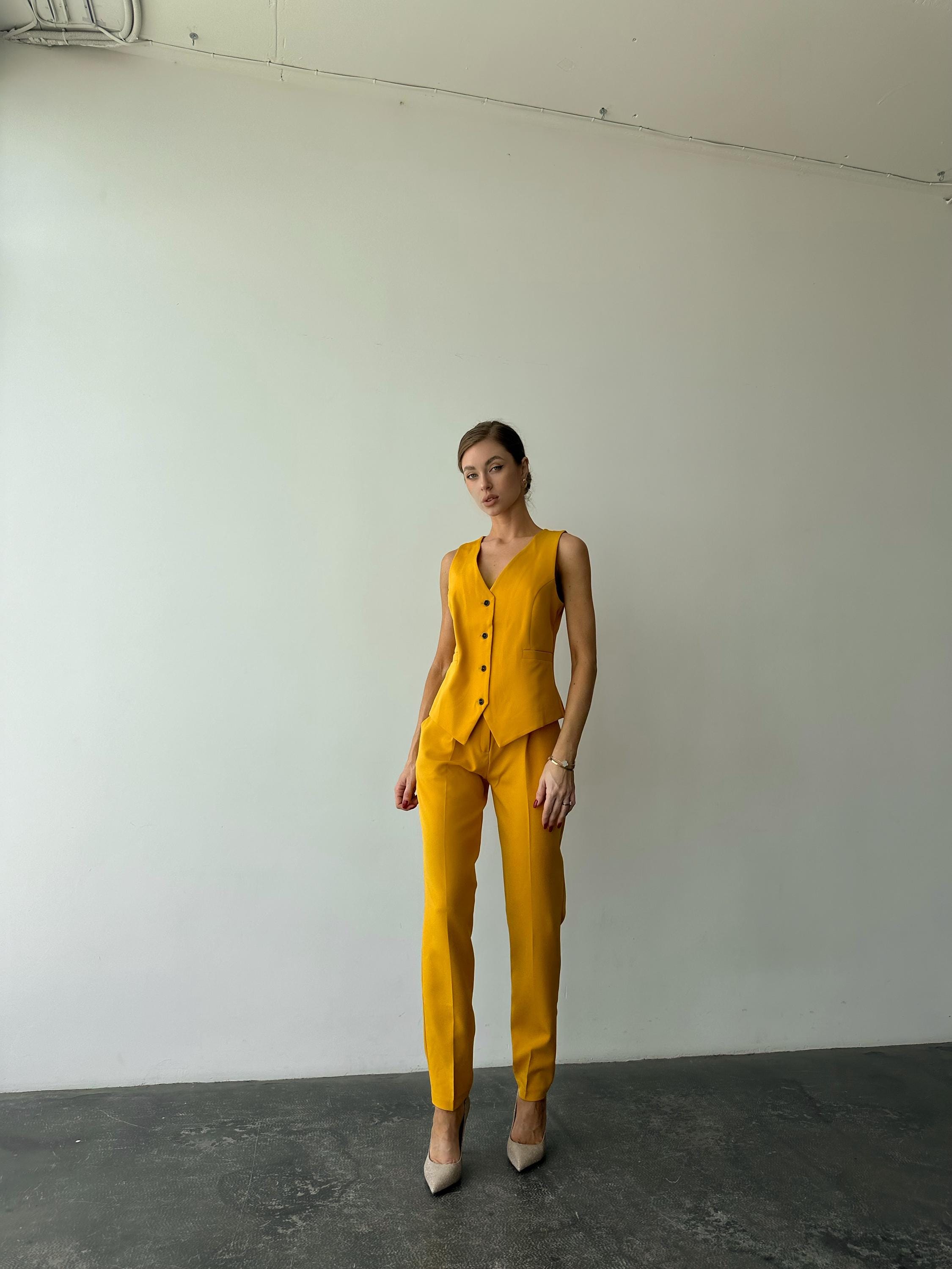 Blazer Veste Femme Vintage jaune moutarde Taille Fr 44