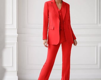 Red Pantsuit for Women Red Formal Pants Suit Set for Women - Etsy