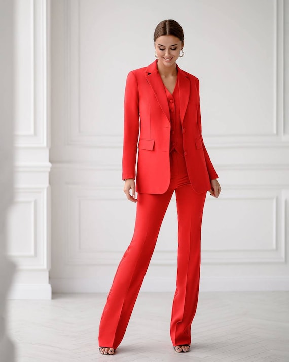 Red Pantsuit for Women Red Formal Pants Suit Set for Women - Etsy