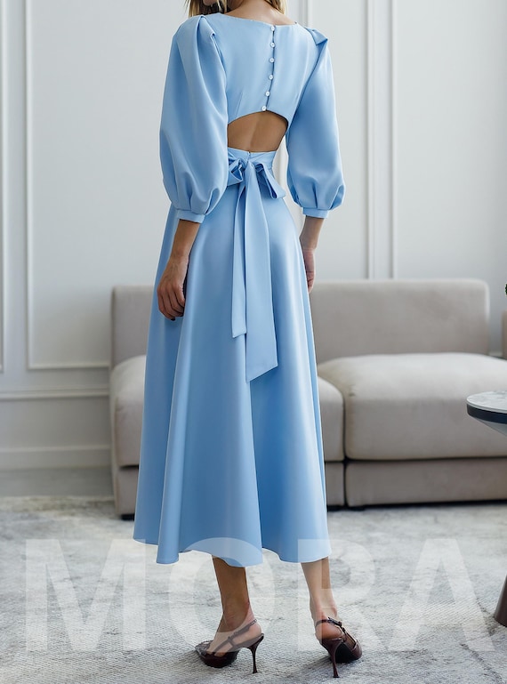 basic light blue dress A Line V Neck Light Blue Chiffon Prom Dresses, Simple Style Sky Blue L jbydress