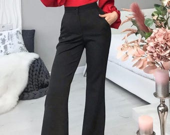 Zwarte extra lange broek Bell Bottoms voor lange vrouwen