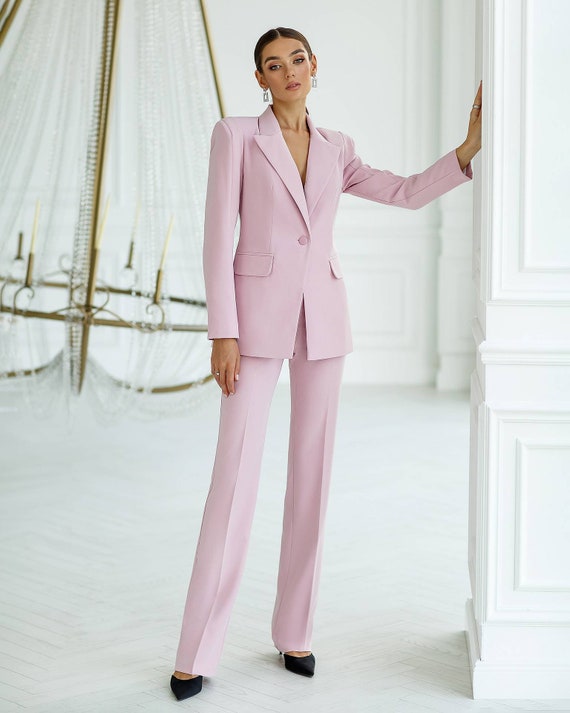 Light Pink Pantsuit for Women, Pink Formal Pantsuit for Office