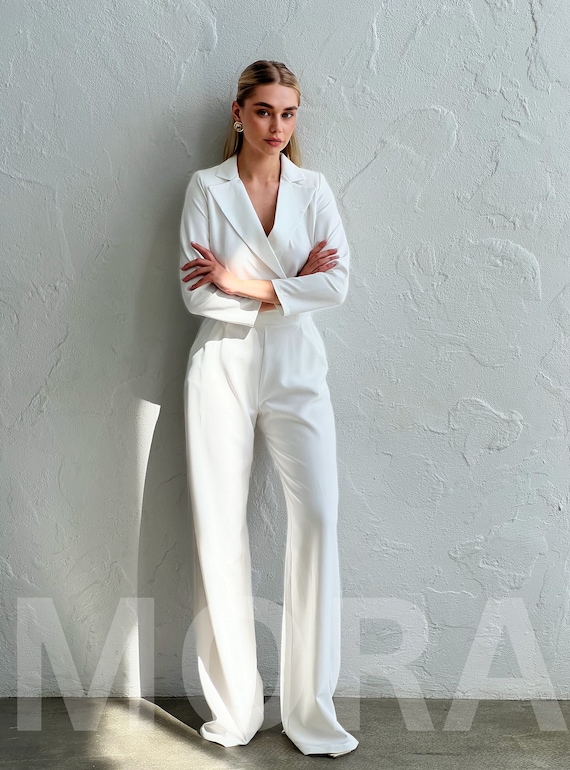 White Formal Jumpsuit TALL Womens Bridal White Jumpsuit Women Onepiece for Wedding Reception Birthday Outfit Jumpsuit With Long Sleeves Etsy