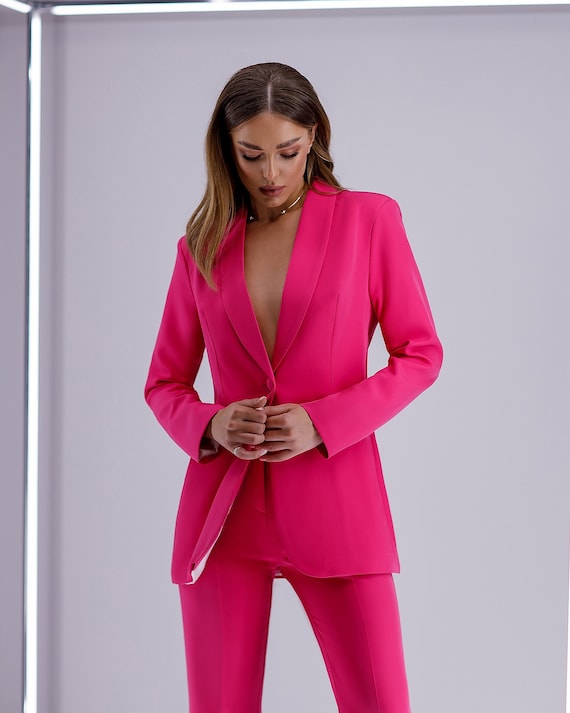 Buy Hot Pink Blazer Trouser Suit for Women, Pink Pantsuit for