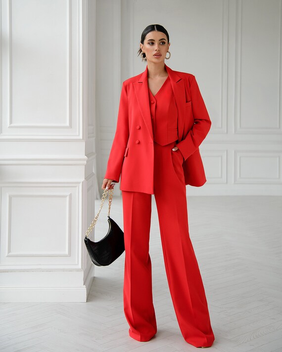 Classic Red Womens Suit, Office Women 3 Piece Suit With Slim Fit Pants,  Buttoned Vest and Blazer Smart Casual, Office Wear for Women -  Canada