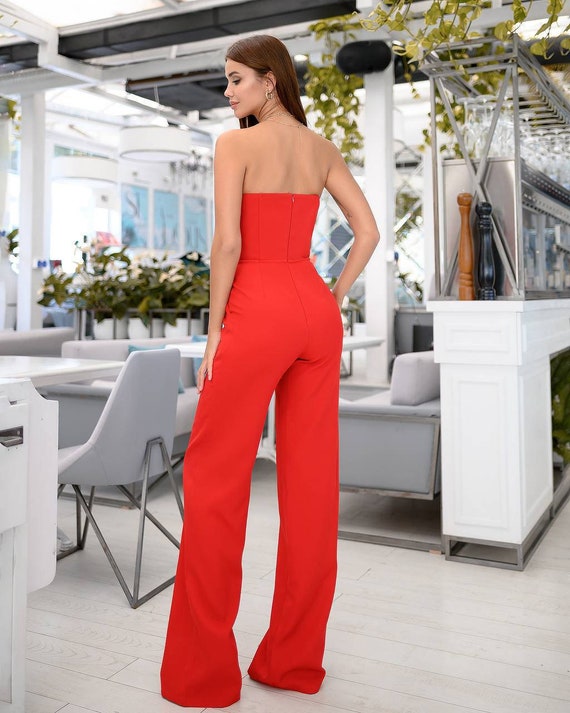 Red Formal Jumpsuit Womens, Women Onepiece for Wedding Reception, Birthday  Outfit, Sleeveless Jumpsuit With Corset, Red Formal Romper Women -   Canada