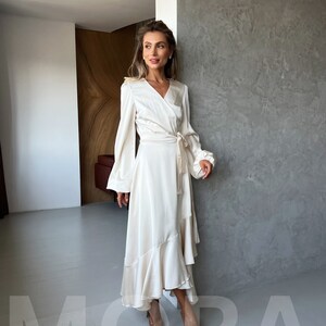 Ivory Silk Wrap Wedding Dress main image 0