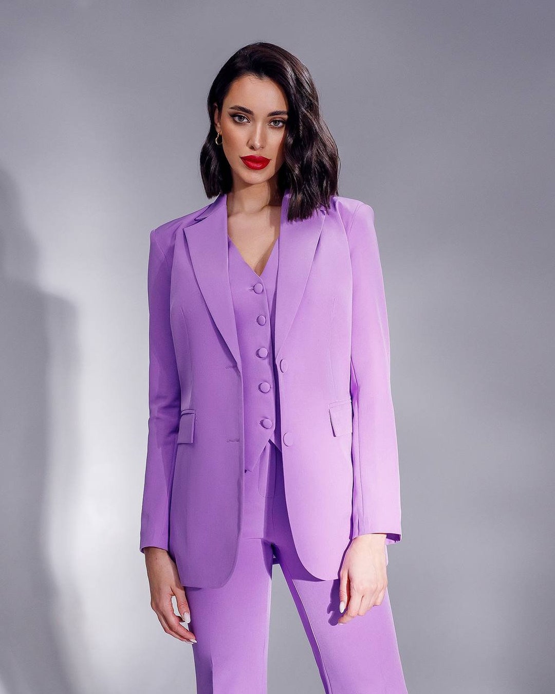 Lavender Formal Pantsuit for Women, Business Women Suit With Vest, Formal 3piece Suit Set