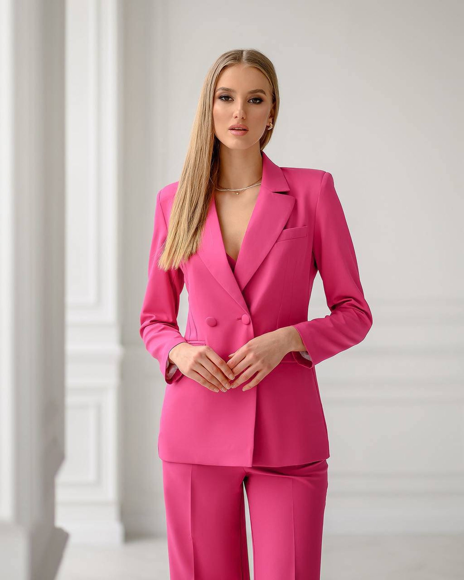 Hot Pink Blazer Trouser Suit for Women Pink Pantsuit for - Etsy