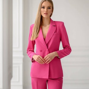 Hot Pink Blazer Trouser Suit for Women, pink Pantsuit For Women, 3-piece pantsuit for women, Womens Formal Wear