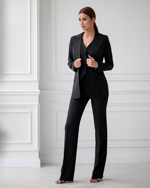 Black Pantsuit for Women, Black Formal Pants Suit Set for Women, Business Women  Suit, Black Blazer Trouser Suit for Women -  Canada