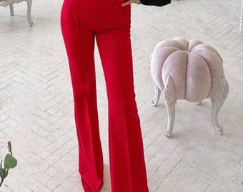 Red High Waist Flared Pants for TALL Women, Extra Long Pants - Etsy