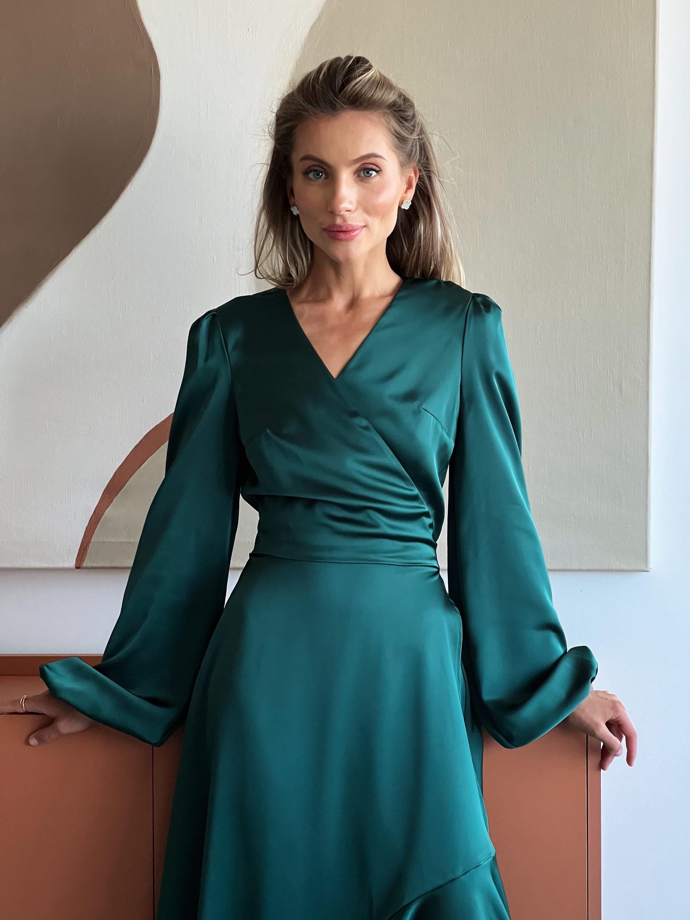 green emerald velvet dress Maxi Long Chiffon Wholesale Evening Dresses With Long Sleeves main image 1