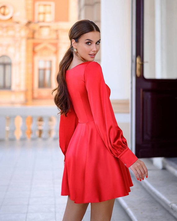 red dress with sleeves