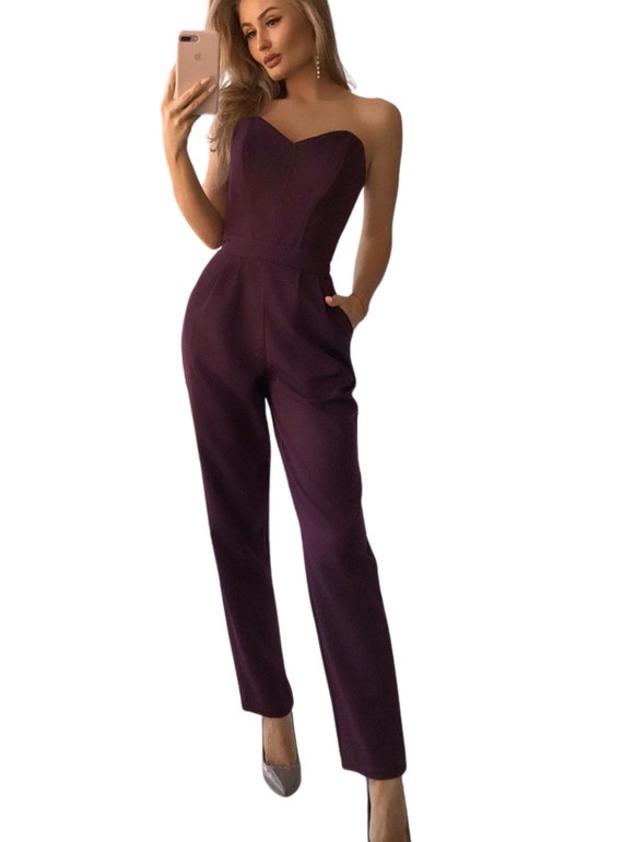 Burgundy Formal Jumpsuit Womens Wedding Guest Outfit Women Jumpsuit Wedding Reception Birthday Outfit Sleeveless Jumpsuit With Corset Etsy