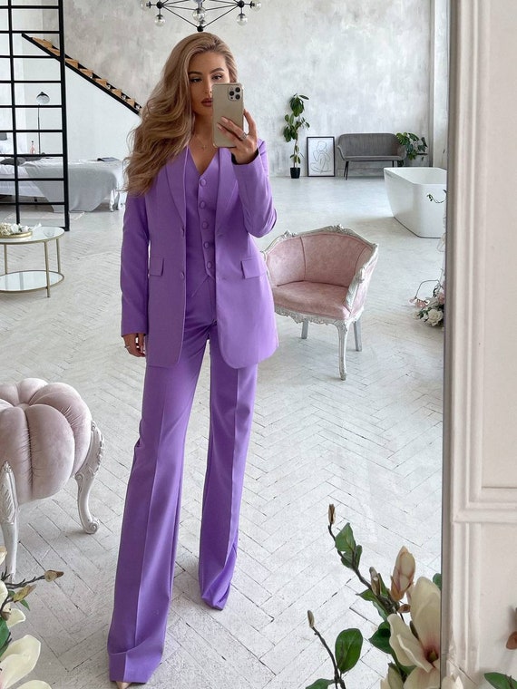 Lavender Formal Pantsuit for Women, Business Women Suit With Vest