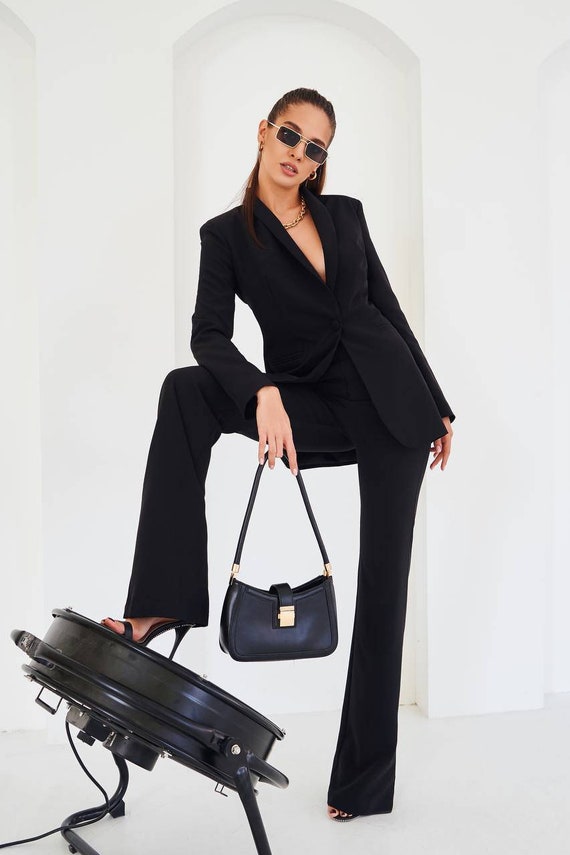 Black Flared Pants Suit Set With Blazer, Black Classic Women's Suit Set,  Black Blazer Trouser Suit for Women -  Norway