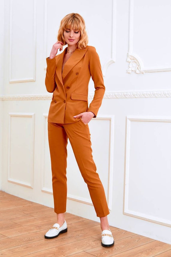 Caramel Womens Pants Suit, Formal Pantsuit for Women, Formal Wear