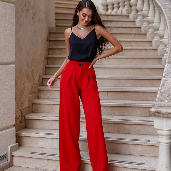 High Waisted Wide Leg Pants - Etsy