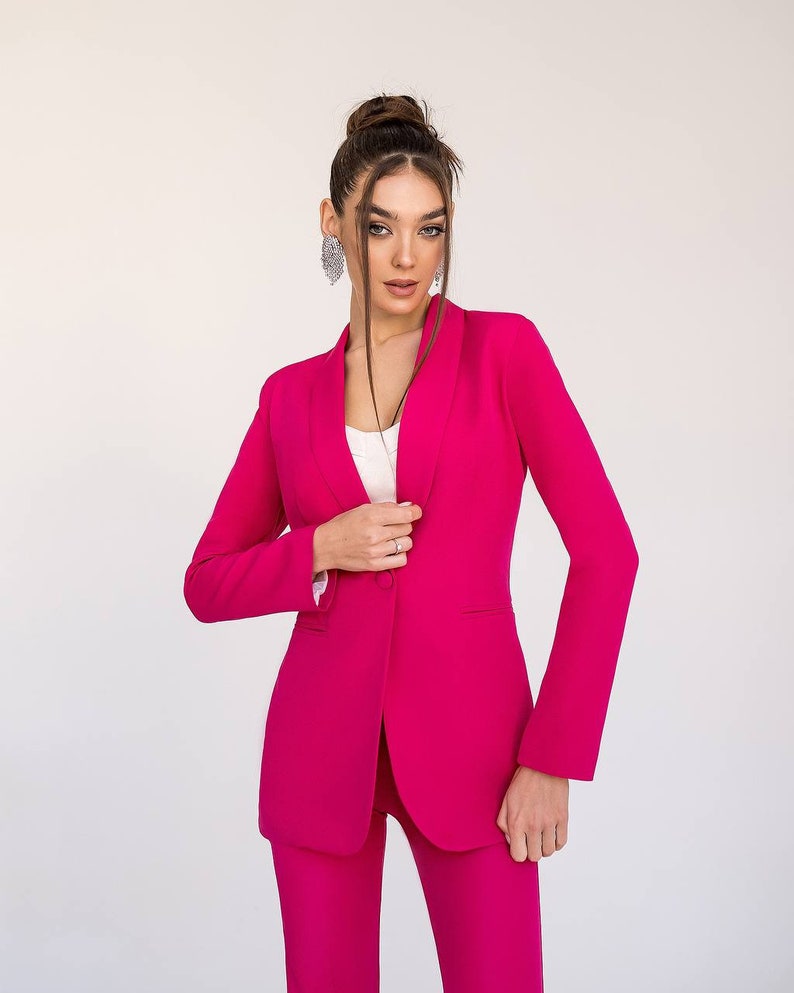 Hot Pink Flared Pants Suit Set With Blazer Pink Blazer - Etsy