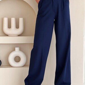 Navy blue high waist palazzo pants for tall women image 4