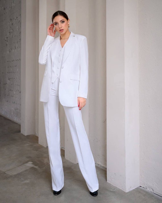 White Wedding Suit, Formal White Suit for Women, Wide Leg Pants With Single  Breasted Blazer, Wedding Guest Suit, Bridal Pants Set -  Canada