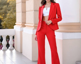 Red Formal Pantsuit for Women, Red Pants Suit for Office, Business