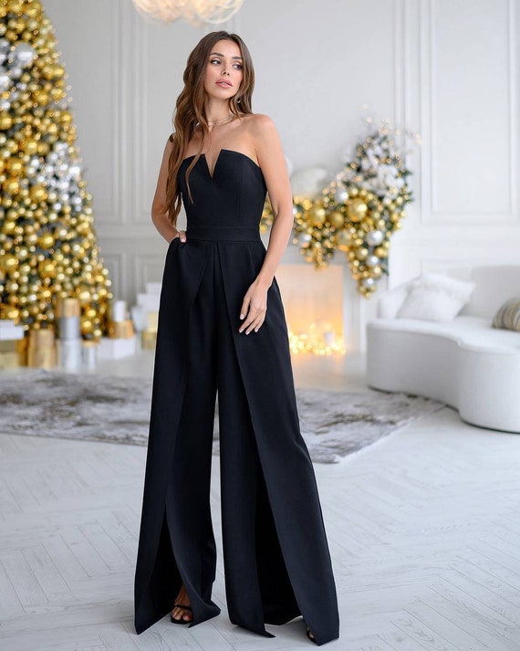 Black Womens Formal Jumpsuit With Corset and Wide Leg Pants, Black Formal  One-piece for Women With Wide Hips, Sexy Women's Pantsuit -  Canada
