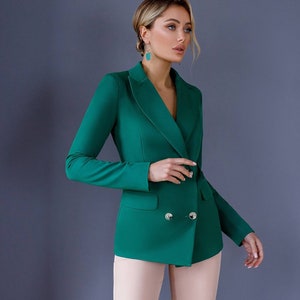 Classy Old Money Style Blazer for Women, Green Formal Buttoned Blazer ...