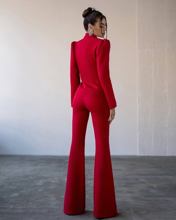 Red Bell Bottom Pants Suit Set With Red Blazer, Puffed Sleeve Blazer for  Women, Red Trouser Set for Women, Red Pants Suit Set Womens -  Canada