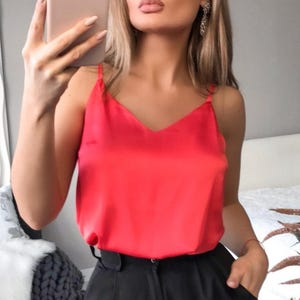 Women's Silk Top with Spaghetti Straps, Silk Camisole Top, Silk Tank top for Women, Silk Camisole Blouse, Basic Silk Top