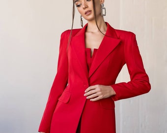 Red Formal Pantsuit for Women, Red Pants Suit for Office, Business Suit Womens, Red Blazer Trouser Suit for Women