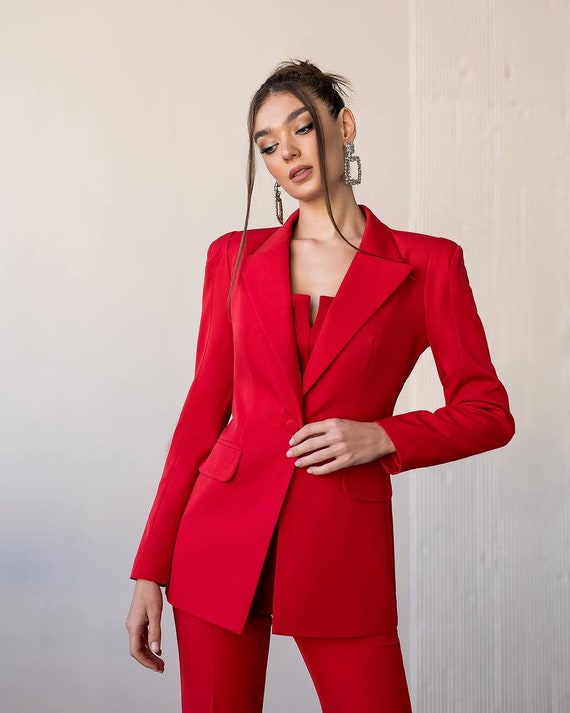 Red Formal Pantsuit for Women, Red Pants Suit for Office, Business Suit  Womens, Red Blazer Trouser Suit for Women 