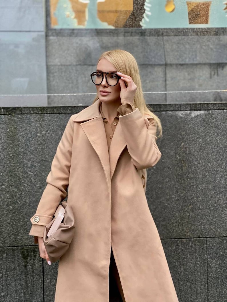 Beige Wool Coat for Women Midi Long Womens Wool Coat Womens Etsy