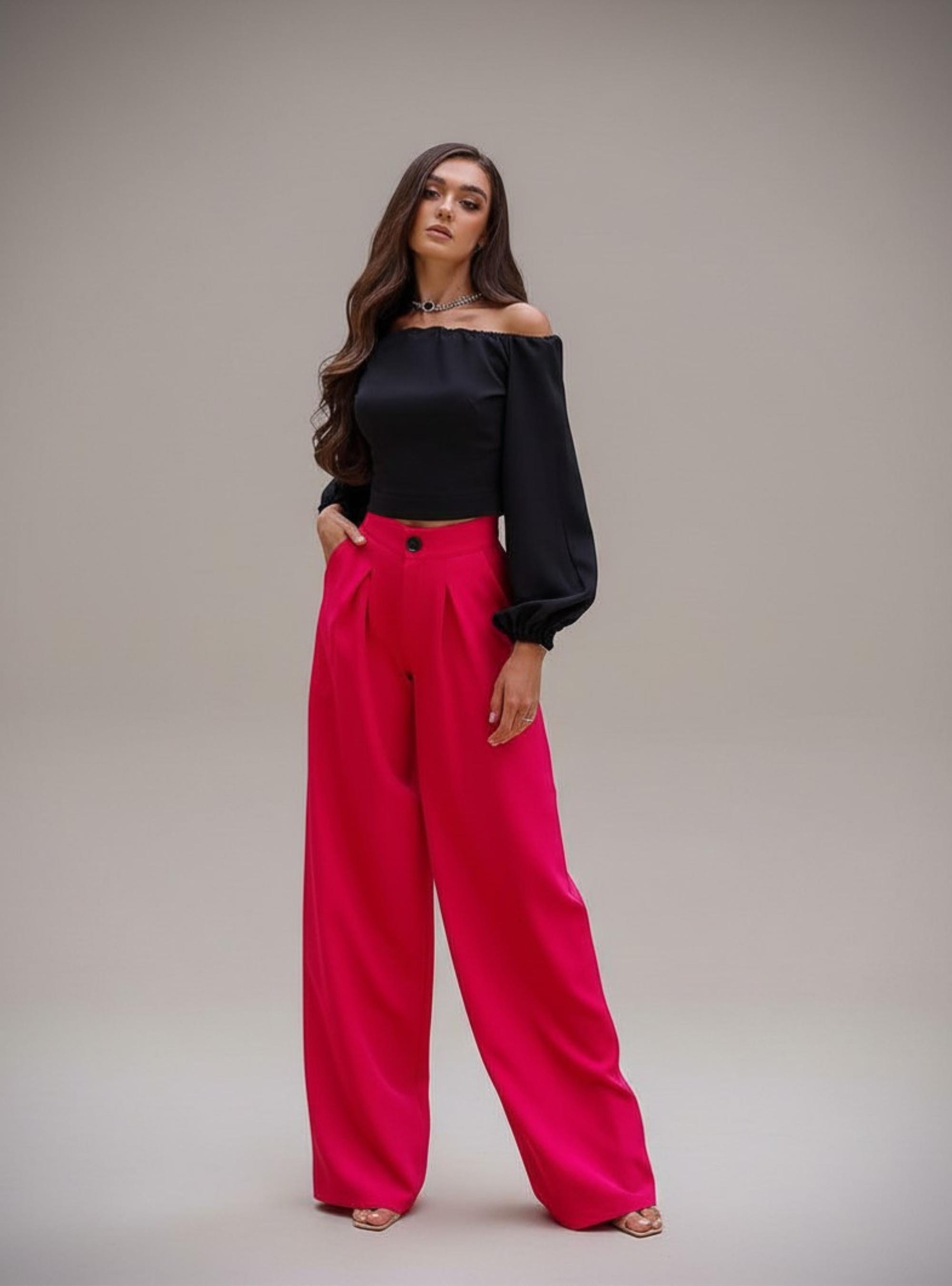 Hot Pink Wide Leg Pants High Waist Extra Long - Etsy