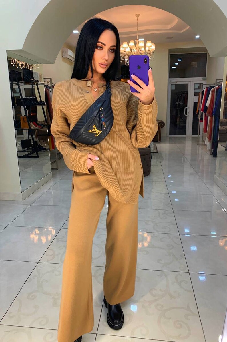 Wool Knit Pants for Women Knit Pants Set Wide Leg Knit Etsy