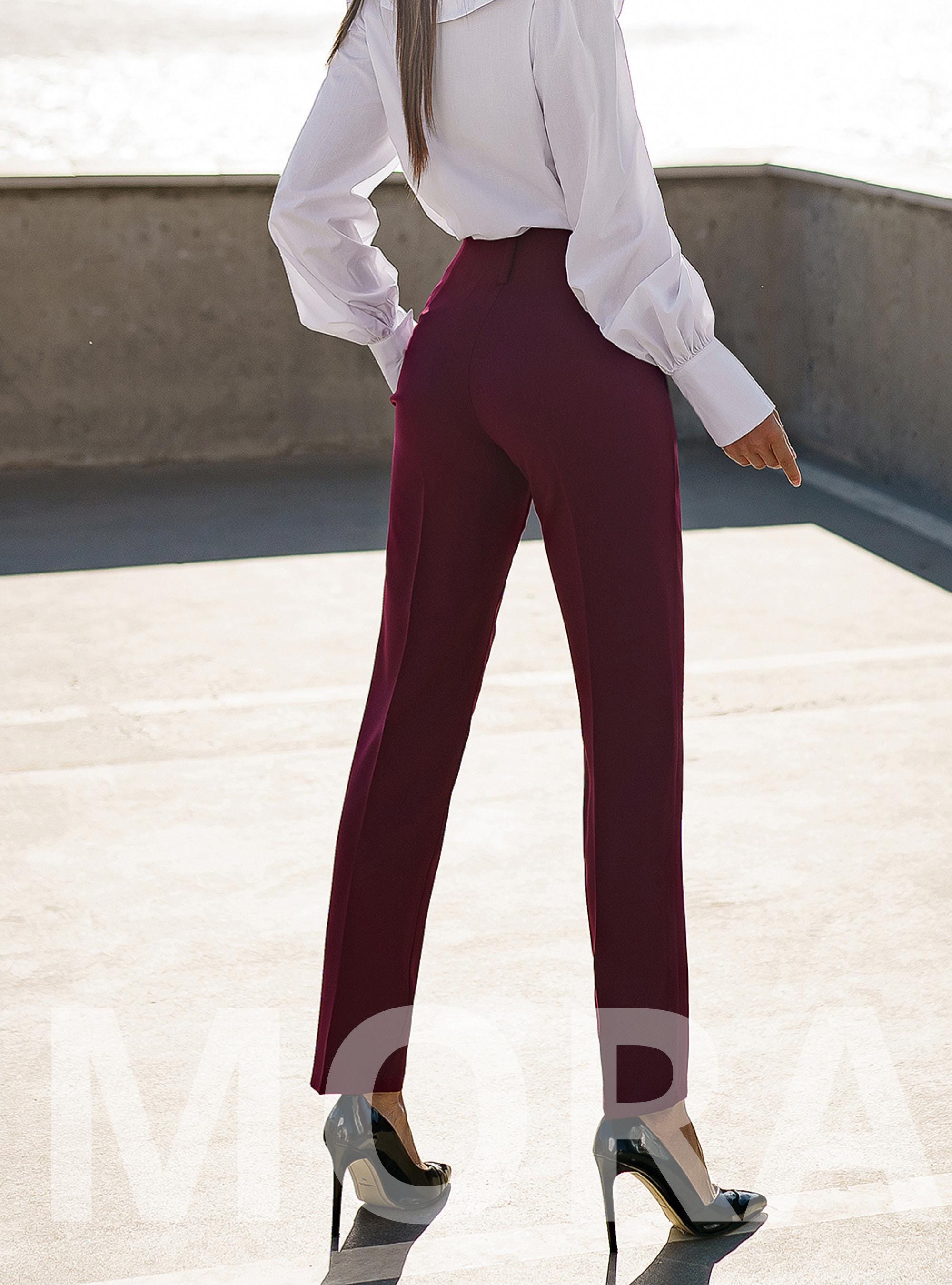 Burgundy Pants Women, High Rise Burgundy Trousers for Women