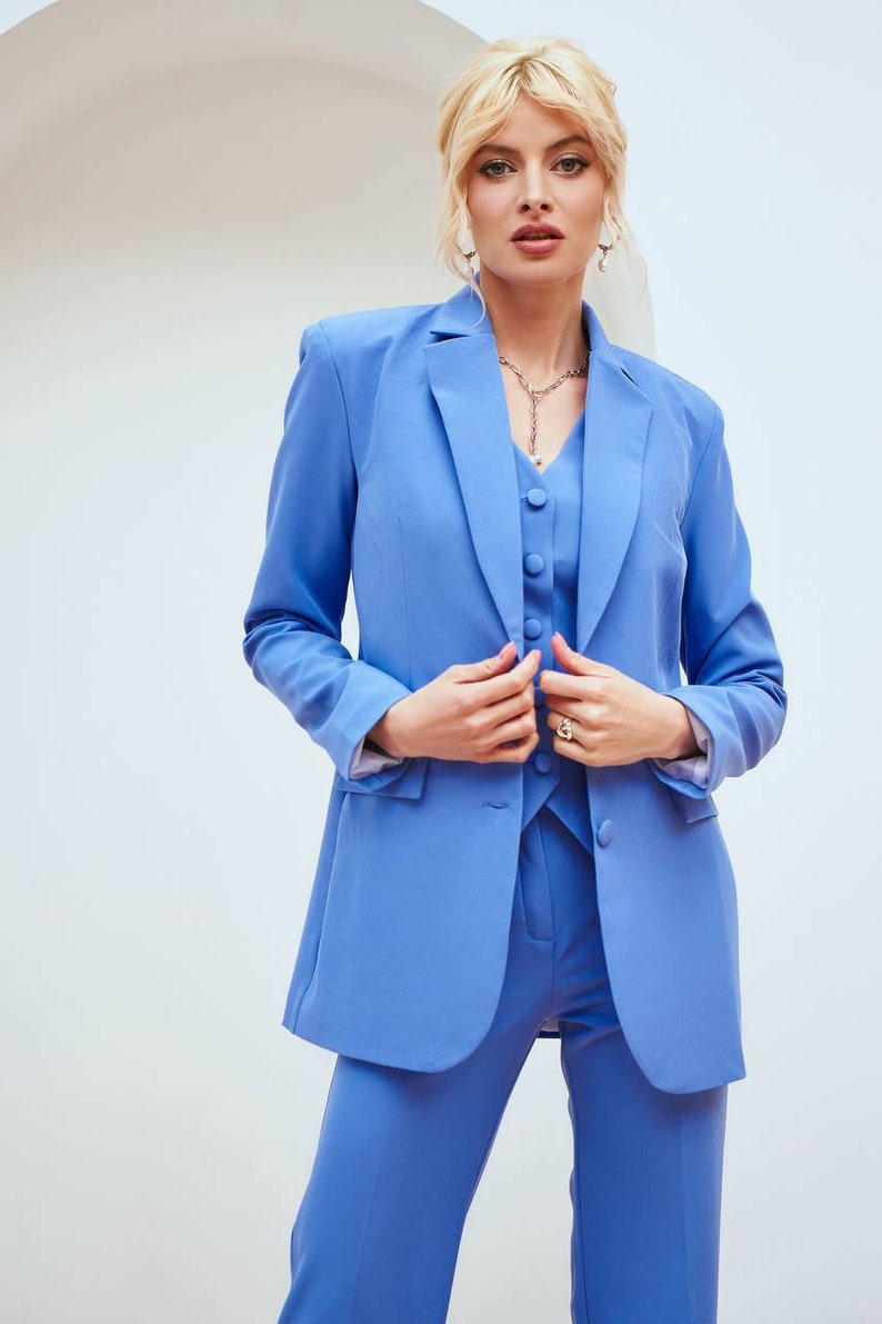 Blue Formal Pantsuit for Women Business Women Suit With Vest - Etsy