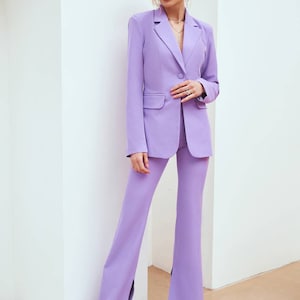 Formal Lavender Pants Suit for Women, Flared Pants Suit With Fitted Blazer, Lavender Blazer Trouser for Women, Formal Womens Wear Office