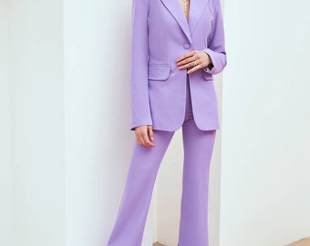 Formal Lavender Pants Suit for Women, Flared Pants Suit With