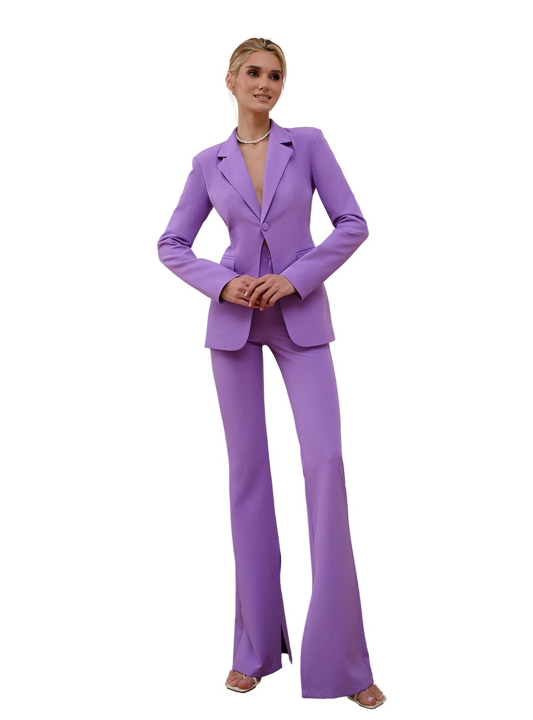 Embroidered Silk Lavender Pant Style Suit T6357