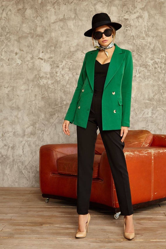 Women Green Wool Blazer Womens 