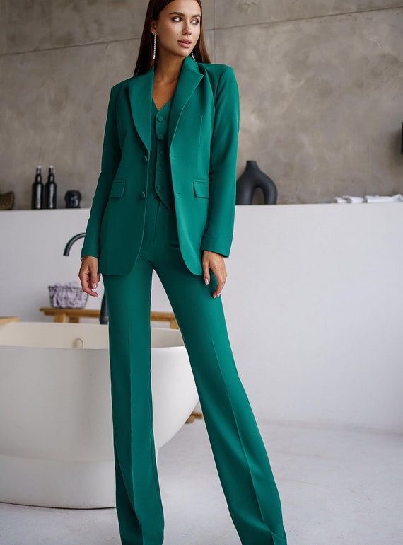 Paulo Due Completo Tailleur Pantalone Donna 2 Pezzi – Giacca Blazer E Pantaloni A Vita Alta Gamba Larga, Tessuto Elasticizzato, Foderato, Colore Scuro – Per Ufficio, Matrimonio E Cerimonie