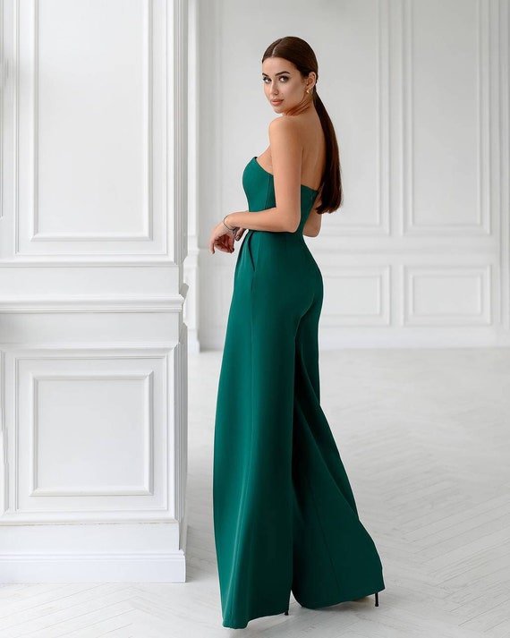 Emerald Green Formal Jumpsuit Womens, Womens Jumpsuit, Women Onepiece for  Wedding Reception, Birthday Outfit, Jumpsuit With Long Sleeves 