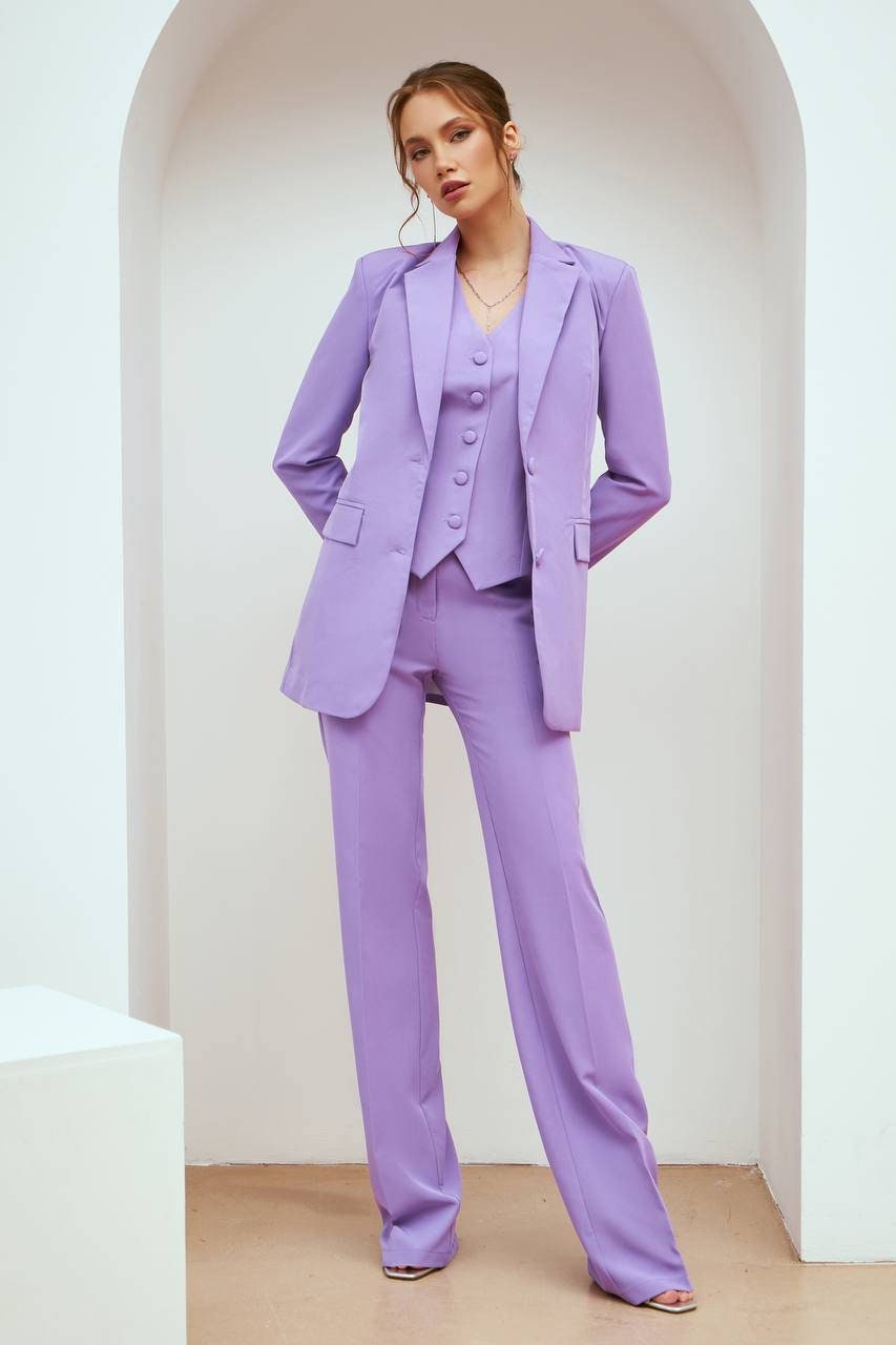 Purple Formal Pants Suit for Business Women, Tall Women Pantsuit Set  Consisting of Blazer, Vest and High Rise Pants, Office Wear for Women -   Israel