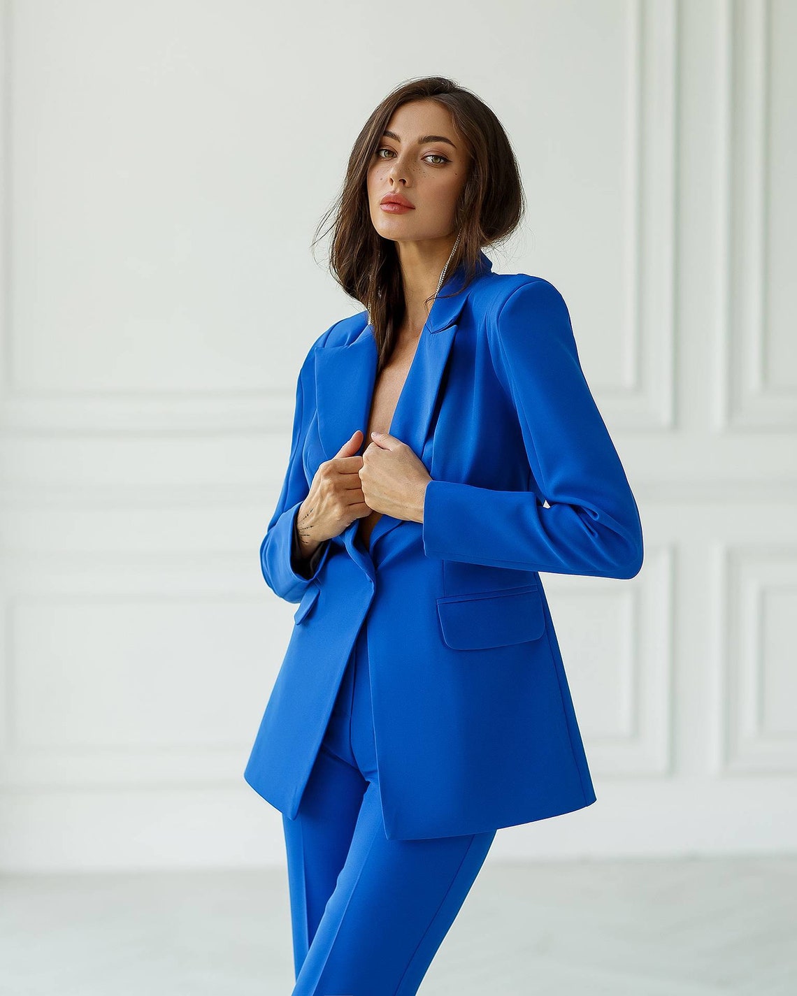 Electric Blue Formal Pants Suit With Single Breasted Blazer - Etsy