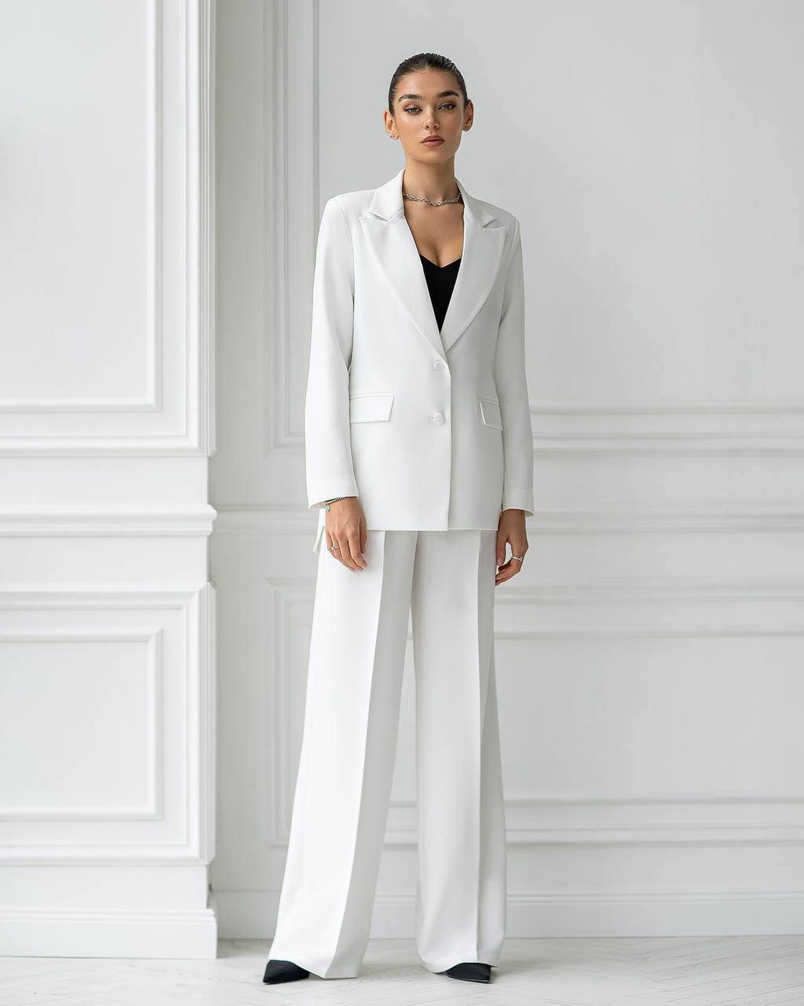 White Formal Oversized Pantsuit for Women White Blazer Etsy