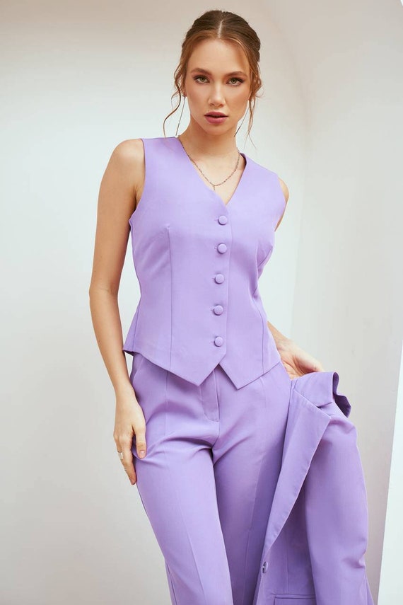 Lavender Formal Pantsuit for Women, Business Women Suit With Vest