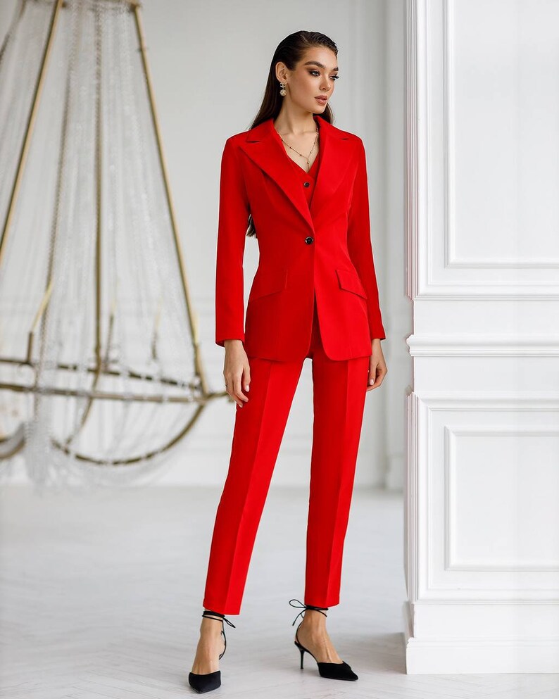 Red Pantsuit Womens Formal Pants Suit for Business Women Etsy