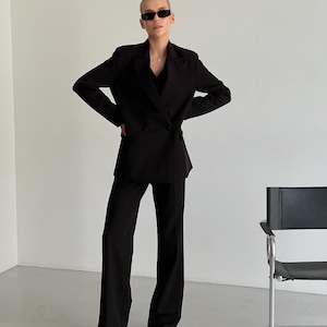 Classic Black 3-piece pantsuit for TALL women, Office, business and corporate events formal outfit for tall girls, Black Waistcoat Set